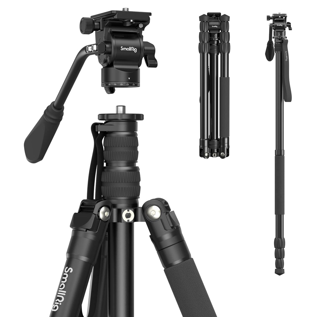 SMALLRIG 71" Videostativ mit Fluidkopf, Aluminium Kamerastativ, 360-Panorama Video Tripod für Reisen