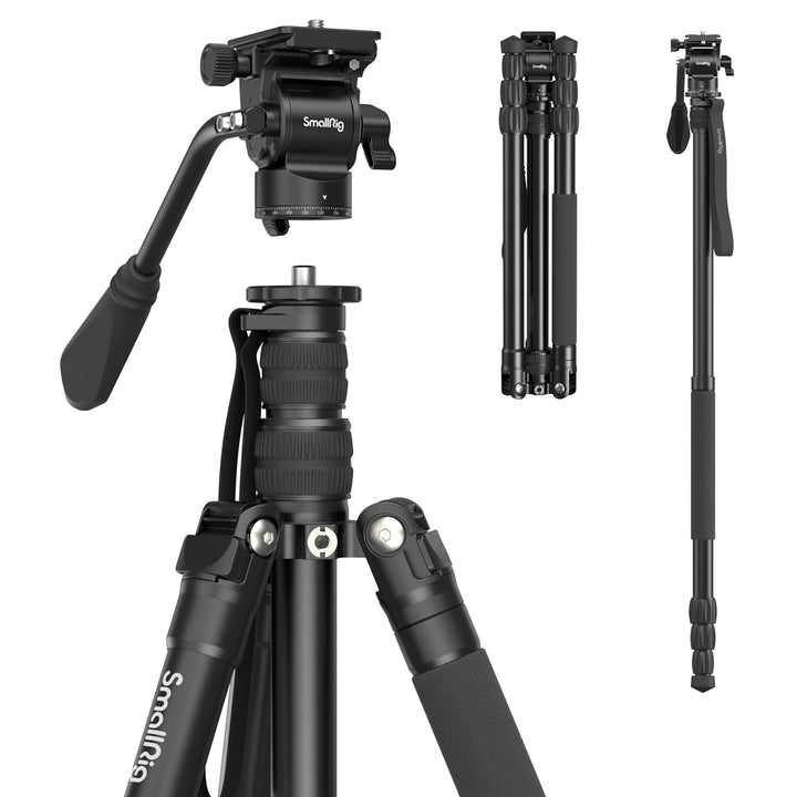 SMALLRIG 71" Videostativ mit Fluidkopf, Aluminium Kamerastativ, 360-Panorama Video Tripod für Reisen