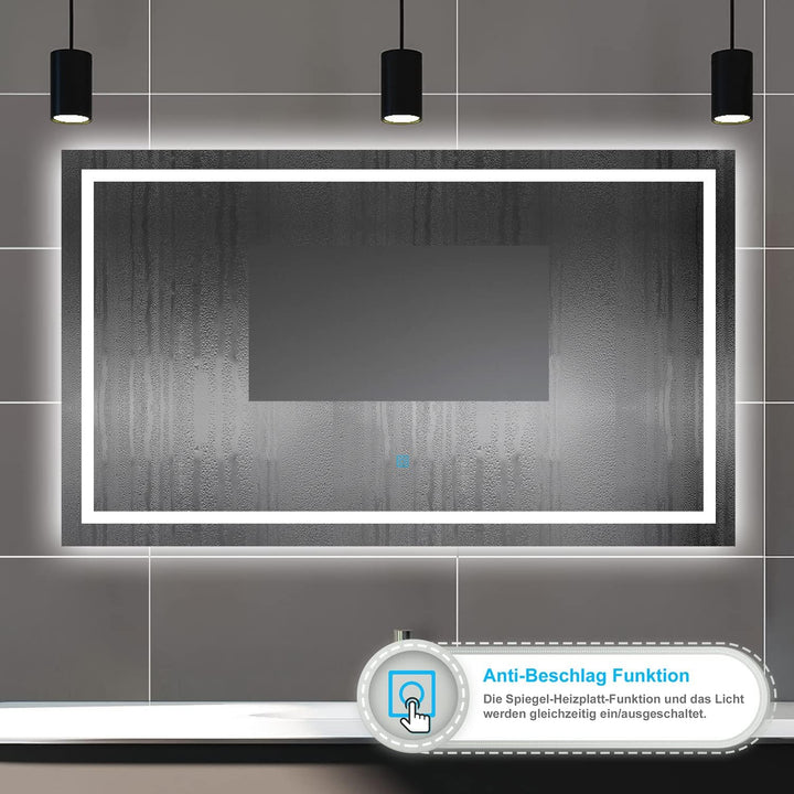 Badspiegel mit Beleuchtung,100x80cm LED Wandspiegel mit Touch-Schalter,Beschlagfrei,Badezimmerspiege
