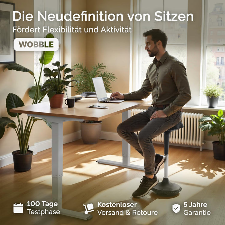 DESQUP® Ergonomischer Sitz- & Stehhocker | Höhenverstellbarer Arbeitshocker & Stehhilfe mit Wipp-, W