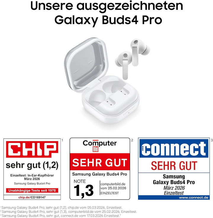 Samsung Galaxy Buds4 Pro, Kabellose Hi-Fi Bluetooth-Kopfhörer, 2-Wege-Lautsprecher, Geräuschunterdrü