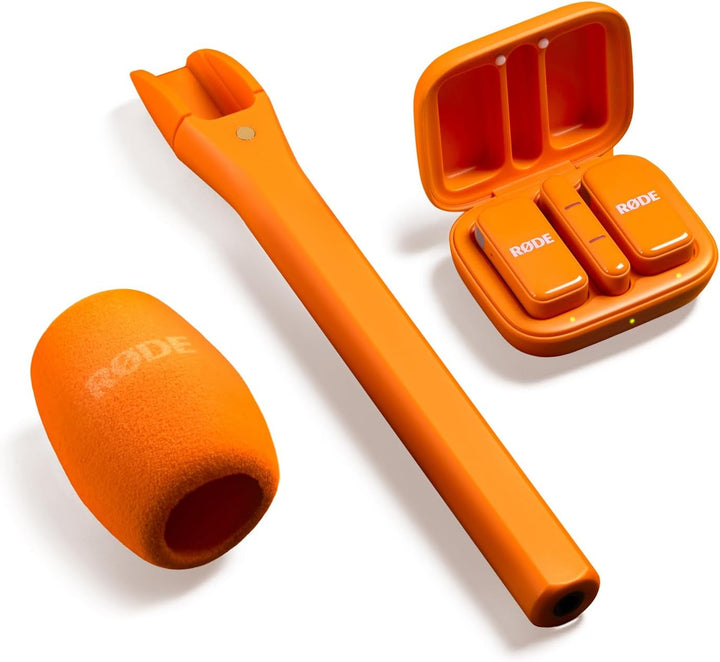 Rode Wireless Micro Drahtloses Mikrofon-System USB-C Orange mit Interview Micro Handadapter Orange u