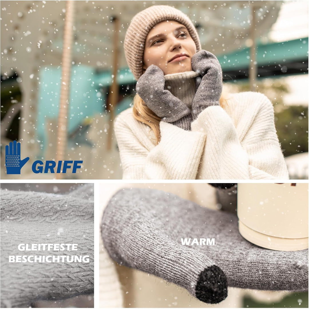 Alpaka Wolle Dicke Fäustlinge Damen Sehr Warme Doppellagige Winddichte Manschette Touchscreen Weiche