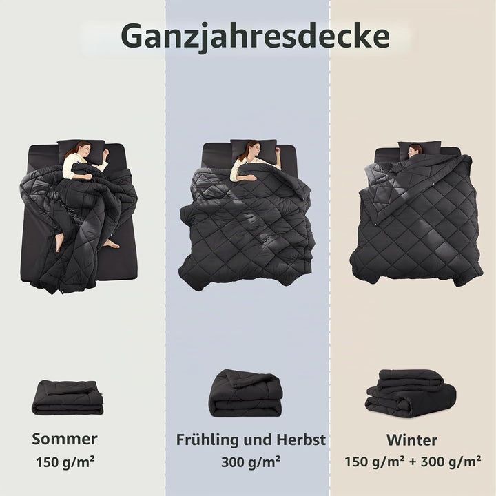 WAVVE Bettdecke 240x220 4 Jahreszeiten 2 teilig Grau - Sommerdecke 240x220cm 150gsm+Ganzjahresdecke