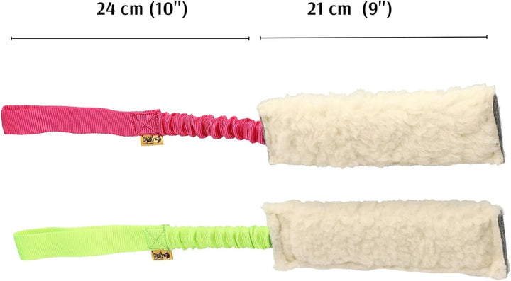 Dingo Beisswurst Wolle mit Griff Bungee Grün 20 cm x 6 cm Agility Apporte Spiel Training Hundespielz