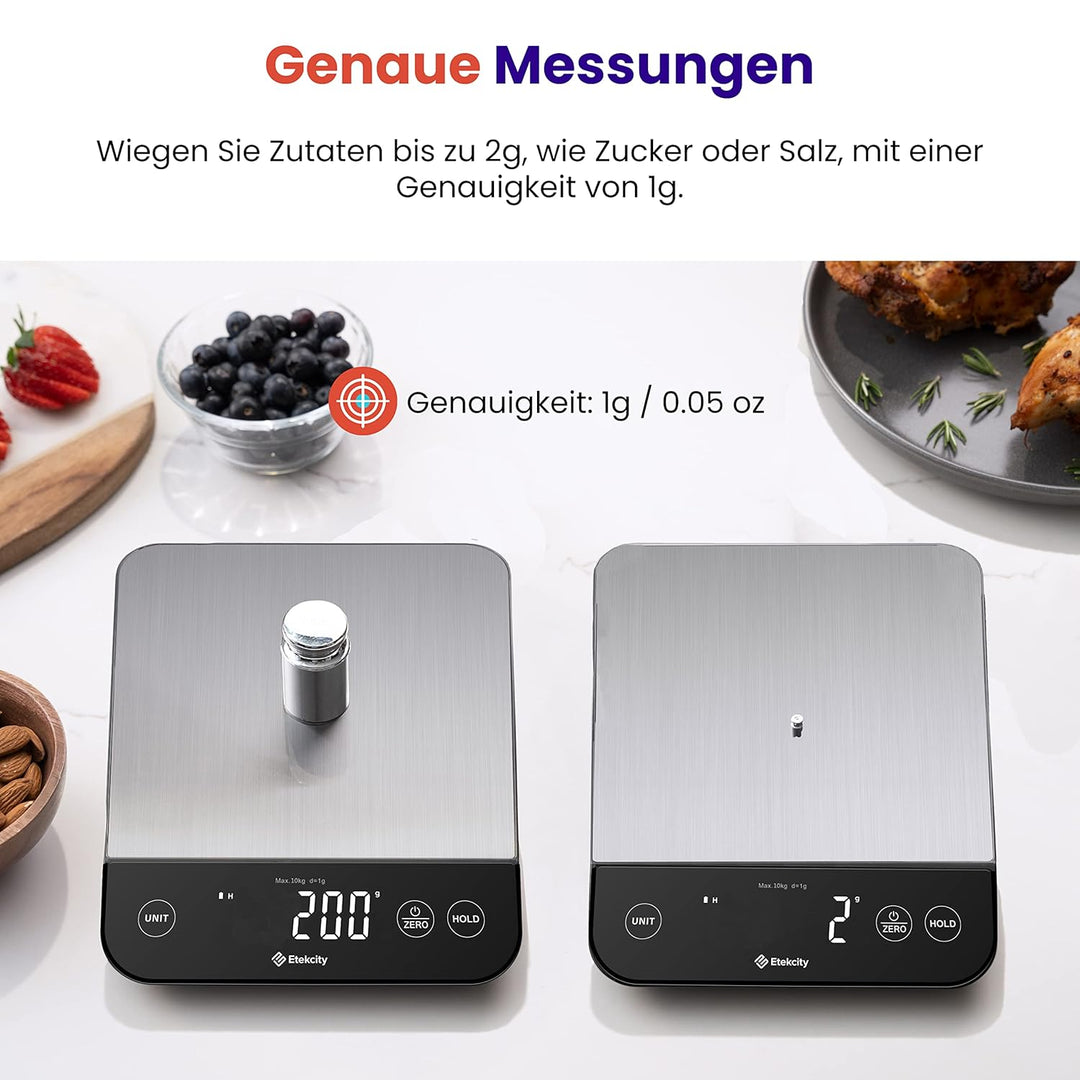 Etekcity Küchenwaage, Küchenwaage Digital 1g genau, 10kg Kitchen Scale mit LED-Display, Tare-Funktio