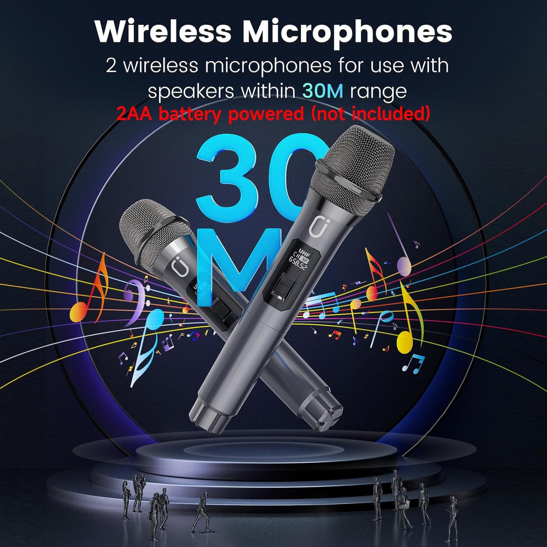 JYX Tragbarer Karaoke Maschine,Karaoke mit 60W Bluetooth Lautsprecher,2 Kabellosen Karaoke-MikrofonW