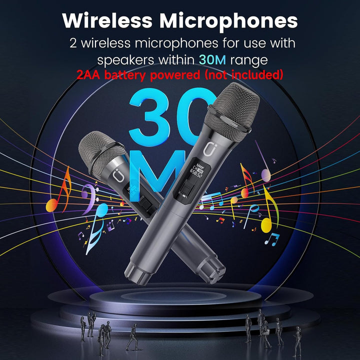 JYX Tragbarer Karaoke Maschine,Karaoke mit 60W Bluetooth Lautsprecher,2 Kabellosen Karaoke-MikrofonW