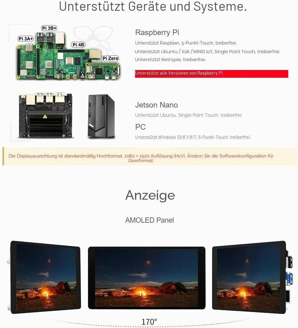 Waveshare 5.5inch HDMI AMOLED Display 1920x1080 Resolution Capacitive Touch Screen with Toughened Gl