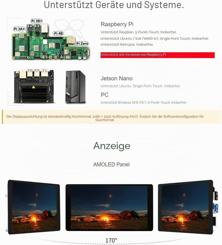 Waveshare 5.5inch HDMI AMOLED Display 1920x1080 Resolution Capacitive Touch Screen with Toughened Gl