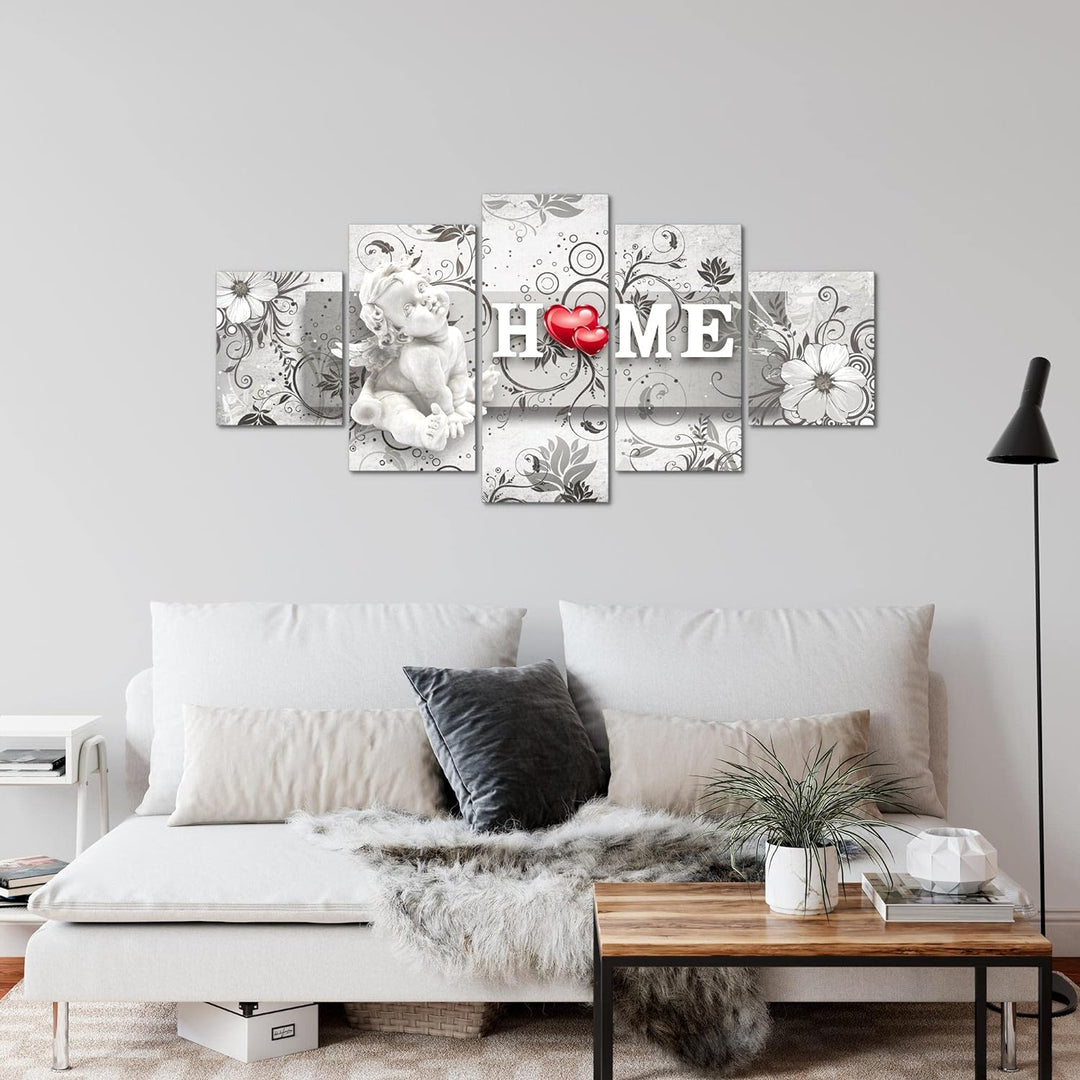 Runa Art Wandbilder Engel Vintage 5 Teilig Bild auf Vlies Leinwand Deko Wohnzimmer Schlafzimmer Blum