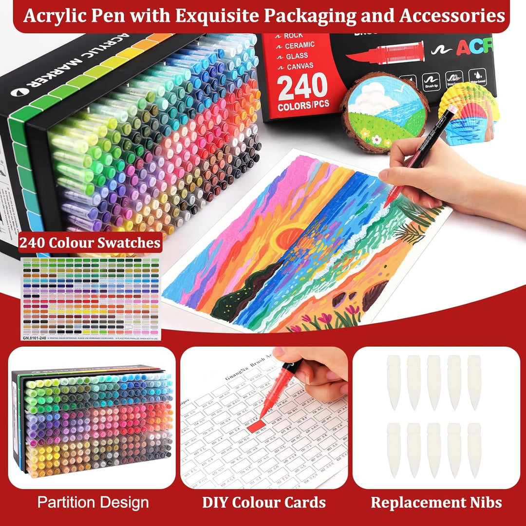 240 Farben Acrylstifte, Acrylic Marker mit flexibler Pinselspitze, Direktflüssigkeit Acrylic Paint M