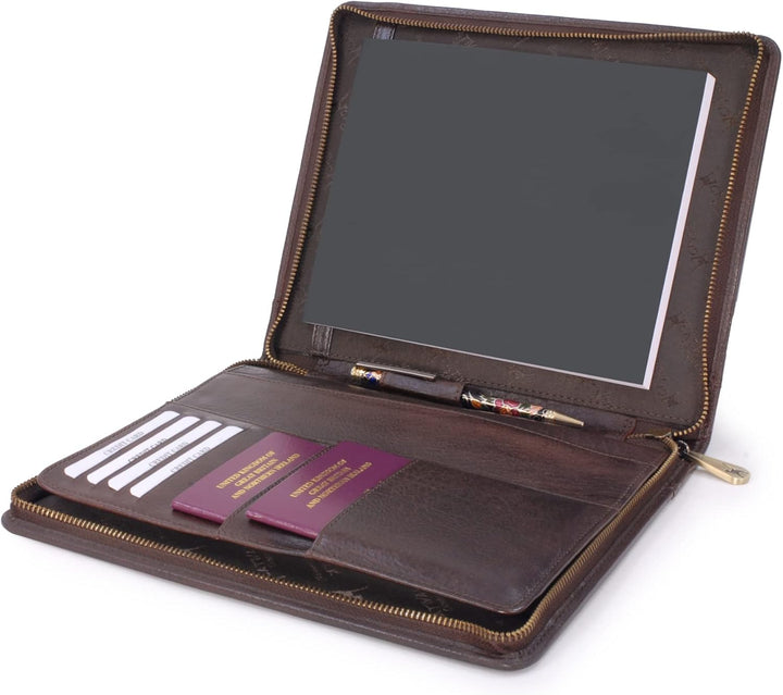 Catwalk Collection Handbags - Damen A5 Leder Notizbuchtasche - Schreibmappe mit Reissverschluss - Pa