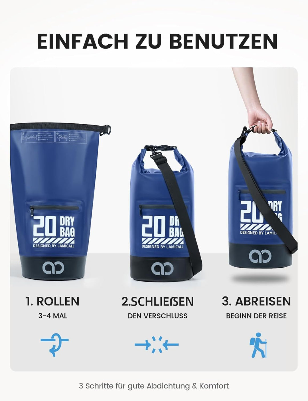 Lamicall Dry Bag, wasserdichte Tasche Beutel, Wasserfester Rucksack Drybag | [Robust &amp; Kratzfest] 5L