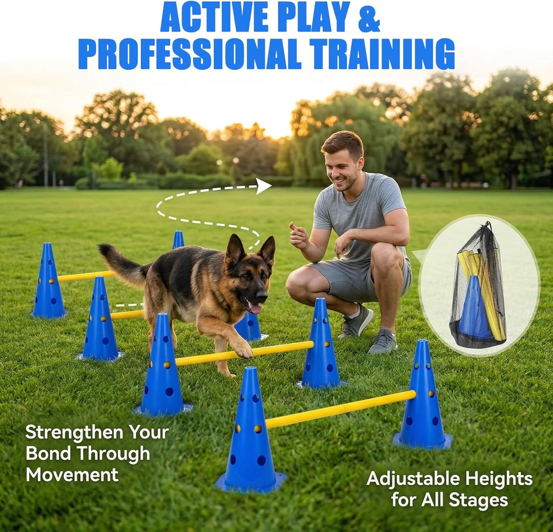 Sports Steckhürdenset, 10 Kegel + 5 Stangen Agility Hürden Steckhürdenset, Kinder Agility Hürden Hin