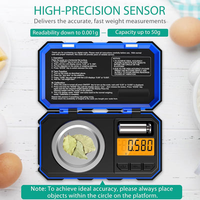 ORIA Digital Feinwaage, 50g / 0,001g Präzisonswaage Milligramm, Taschenwaage, Schmuckwaage, 50g Kali