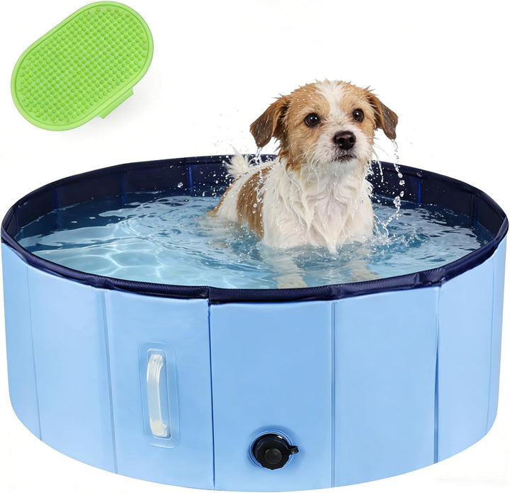 DEWEL Hundepool, Faltbar Hundepool für Grosse Hunde, Planschbecken für Hunde, mit Haltegriff & Hunde