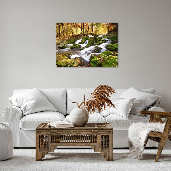 Bilder auf Leinwand Sonne Berg Bach Park Leinwandbild mit Rahmen 70x50cm Wandbilder Dekoration Wohnz
