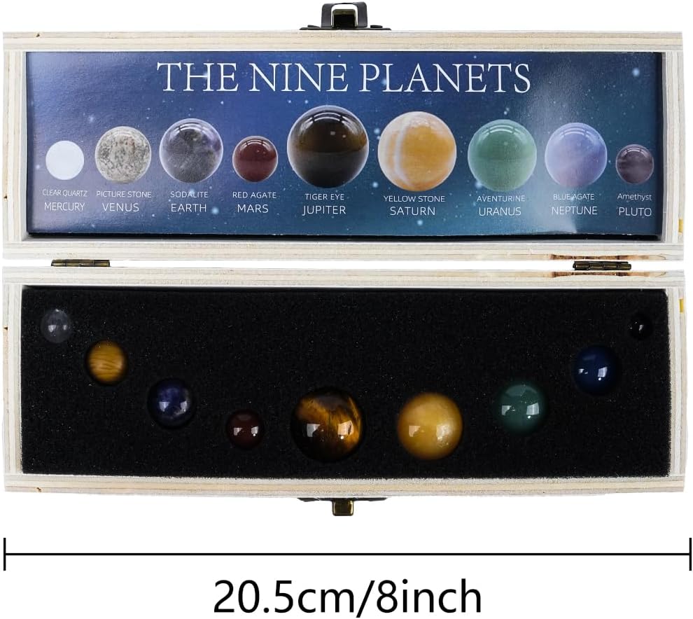 9 Planeten Solardekor Trommelkristall-Edelsteinkugel-Set, himmlische Schreibtischdekoration und krea