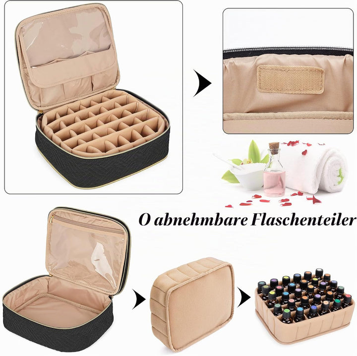 Luxja Ätherische Öl Tasche, Doppelschicht Aufbewahrungstasche für Öle und Zubehör, Öl Tasche für 60