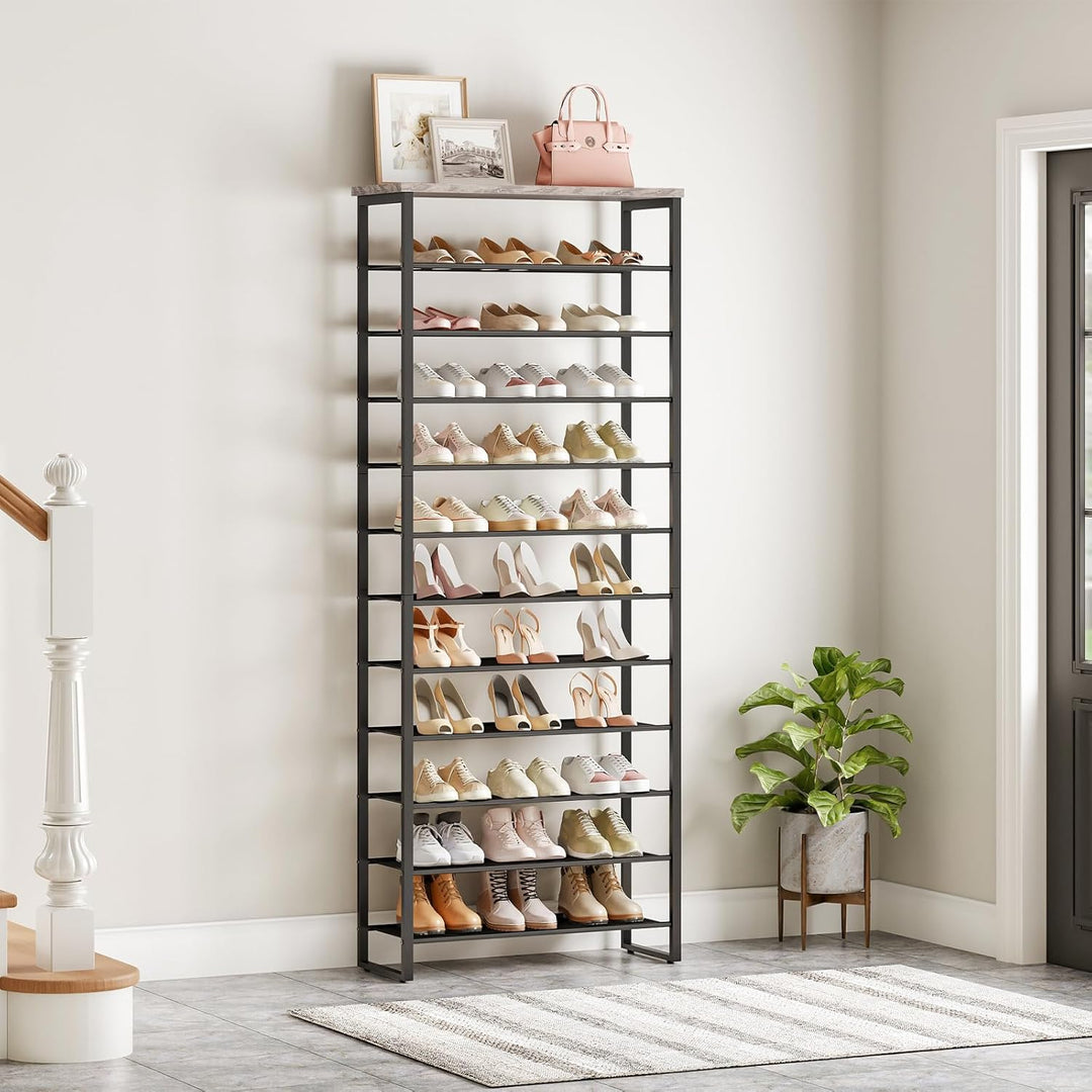 HOOBRO Grosse Schuhregal, 12-stöckiges Schuhablage, Schuhschrank hoch, für 35-45 Paar Schuhe, Metall