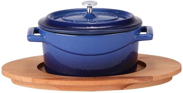 Pentole Agnelli Slowcook Ovale Auflaufform aus Gusseisen mit 2 Griffen, blau, 12 cm 12 x 9 Cm Blau,