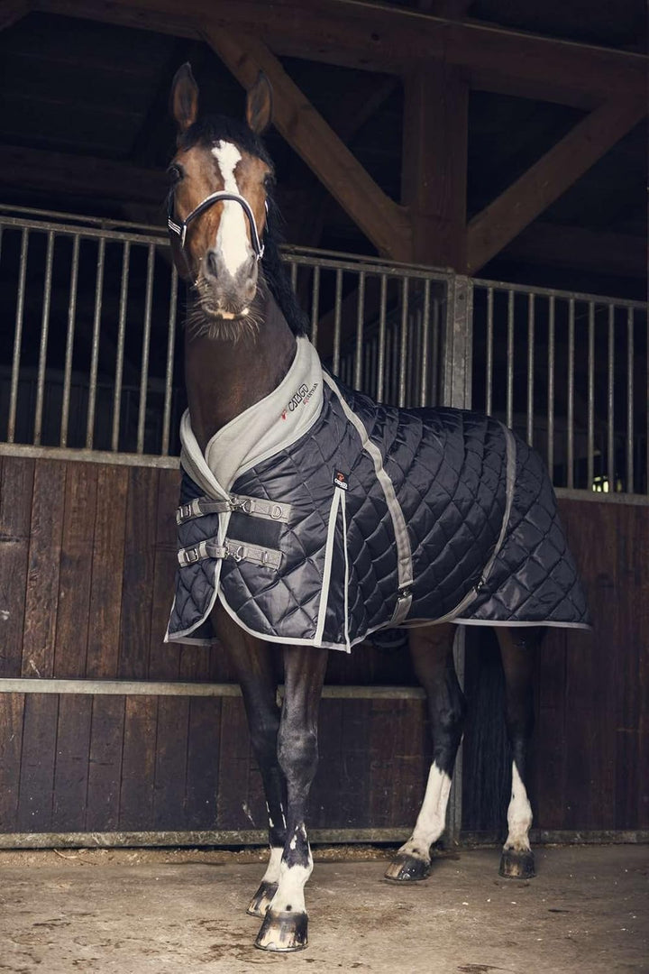 CATAGO Stalldecke 100 g Füllung schwarz mit grau 420D Gehfalte Kreuzgurte 115 cm Schwarz / Grau, 115