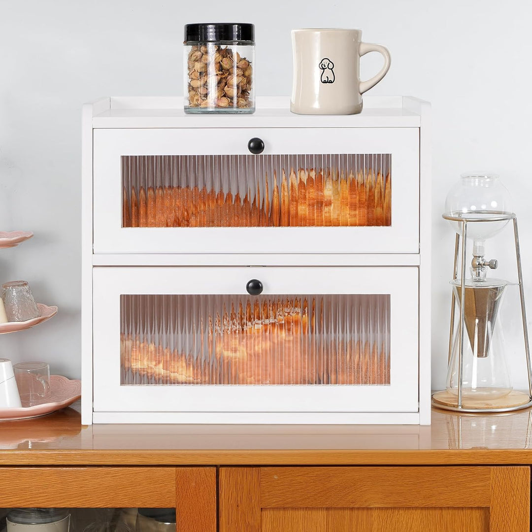 GUUSII HOME Brotkasten Gross Brotbox Küche Holz Gross Brotaufbewahrung 2 Etagen Brotkästen XL 36x24x