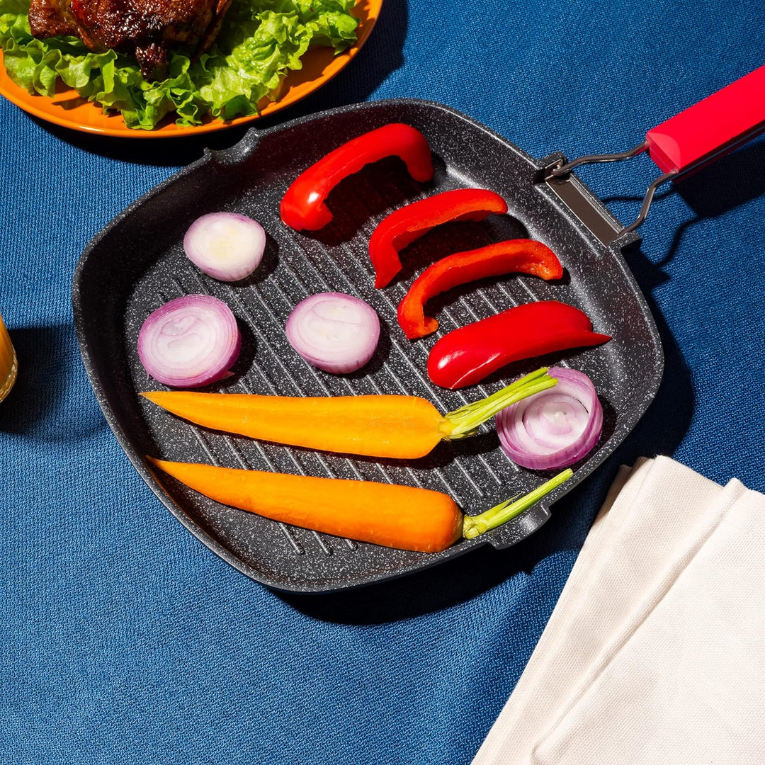 Moneta Antihaft-Grillpfanne 28x28cm Pro Grill mit Klappgriff auch für Induktion