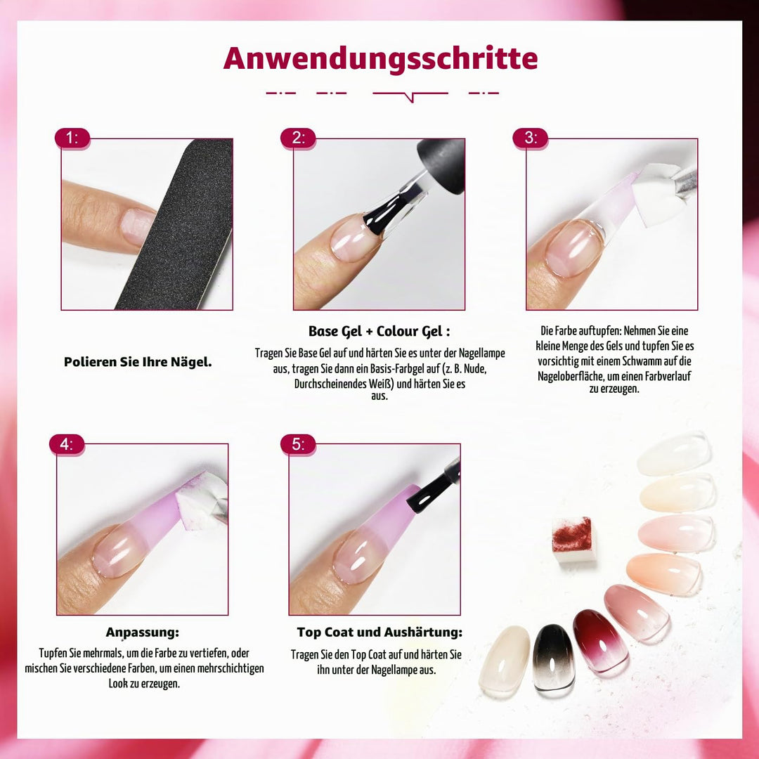 JODSONE 9 Farben Ombre-Nägel Farbverlaufsgel Blush Effect Gel Nagellack-Set Lackieren Nageldesign Ge