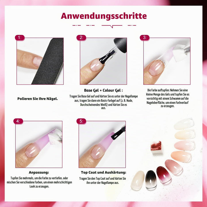 JODSONE 9 Farben Ombre-Nägel Farbverlaufsgel Blush Effect Gel Nagellack-Set Lackieren Nageldesign Ge