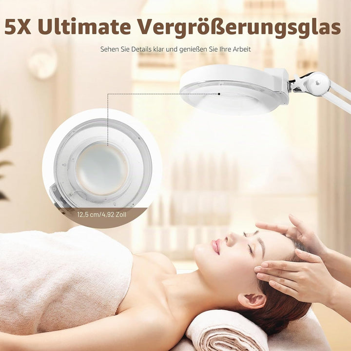5X LED Lupenleuchte 125MM Lupenlampe mit Standfuss, 5 Dioptrien Lupe mit Licht Standlupe Arbeitsleuc