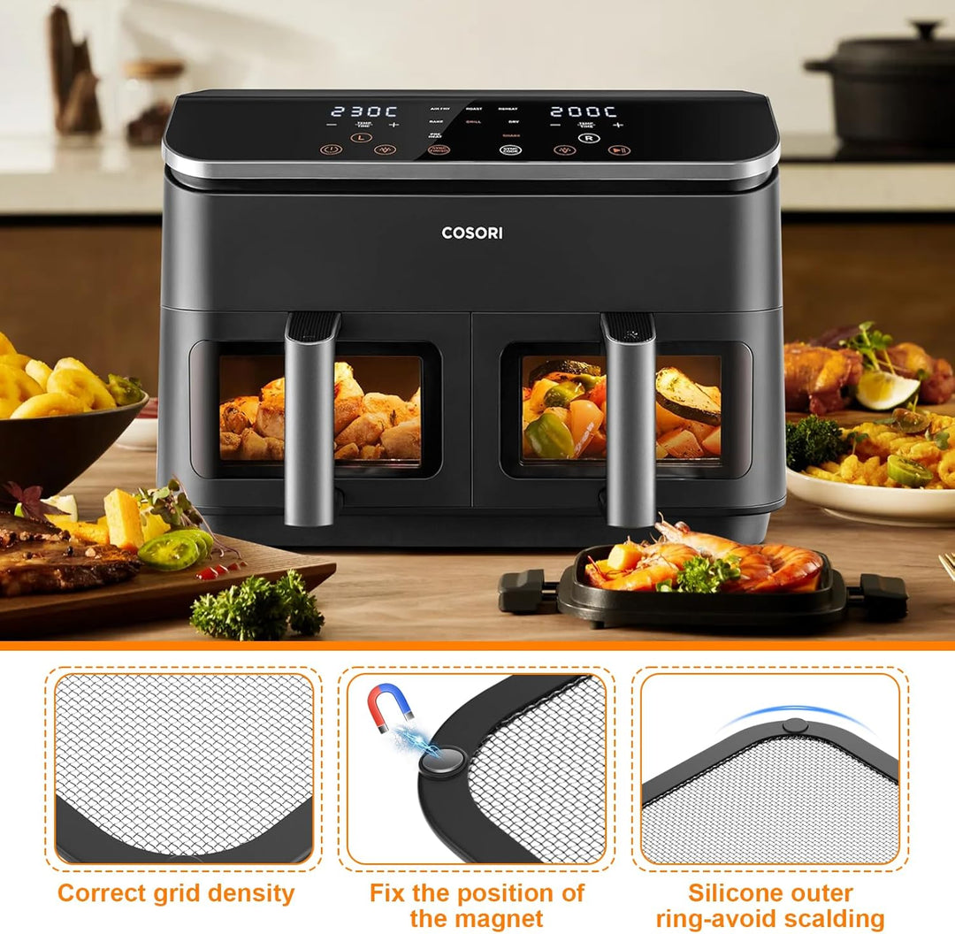 Edelstahl Spritzschutz Feinmaschiger Fettspritzschutz für Cosori Airfryer 8,5L/ Dual Blaze TwinFry 1