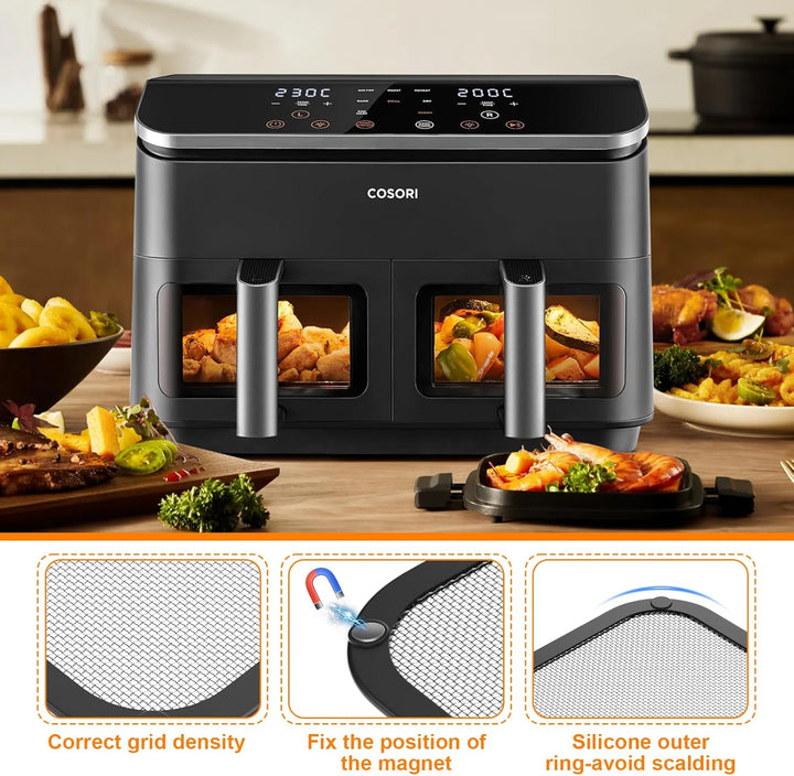 Edelstahl Spritzschutz Feinmaschiger Fettspritzschutz für Cosori Airfryer 8,5L/ Dual Blaze TwinFry 1