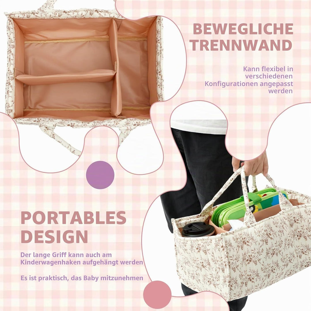 Blumen Wickeltisch Organizer,Tragbarer Wickelorganizer mit verstellbaren Trennwänden und handhaben,B