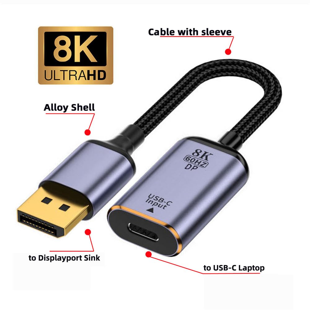 xiwai Typ C Buchse USB-C 3.1 Quelle auf Displayport DP 1.4 Sink HDTV Kabel 8K@60hz 4K@120hz für Tabl