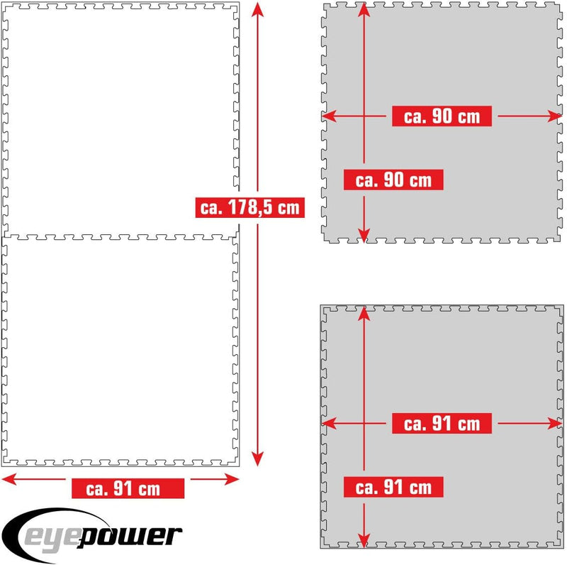 eyepower Extra-Dick: 2,5cm Fitnessmatte 1,6qm - 2er Set 90x90cm Bodenschutzmatte Fitness - Kraftstat