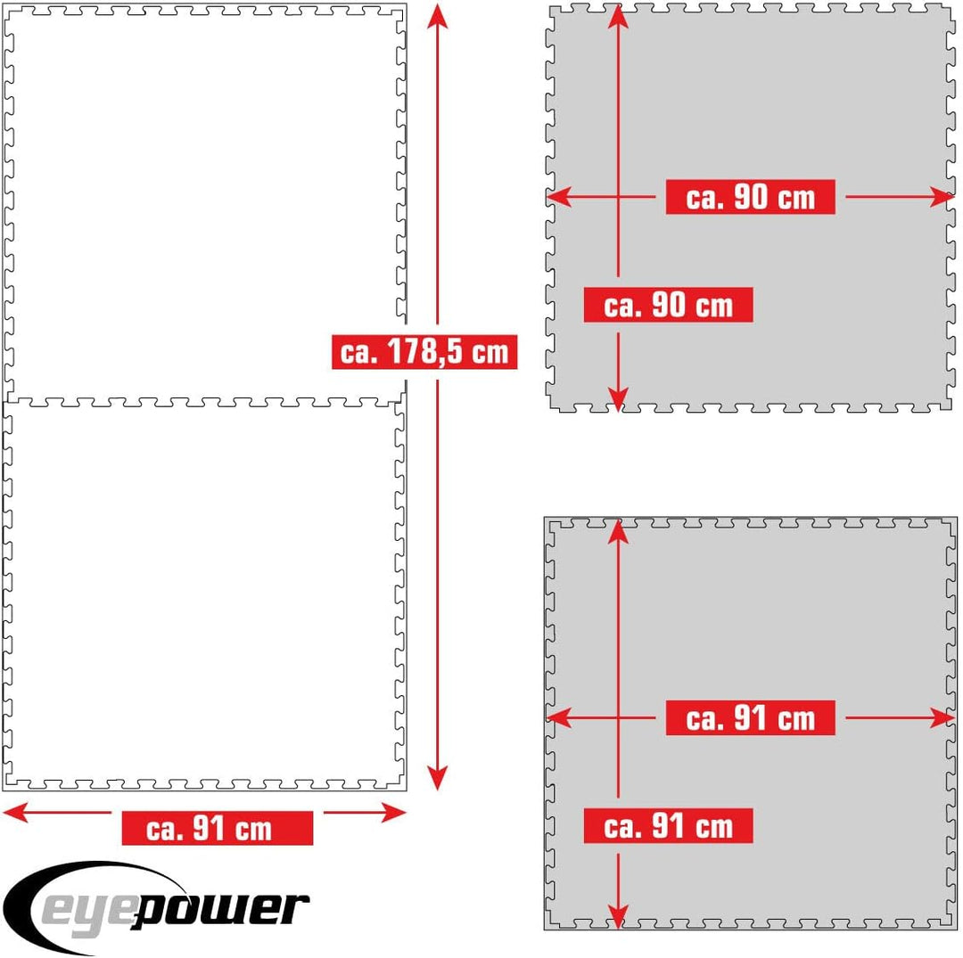 EYEPOWER Profi Fitnessmatte Dicke 2cm versch. Sets - 90x90 Trainingsmatte mit Rand- Bodenschutzmatte