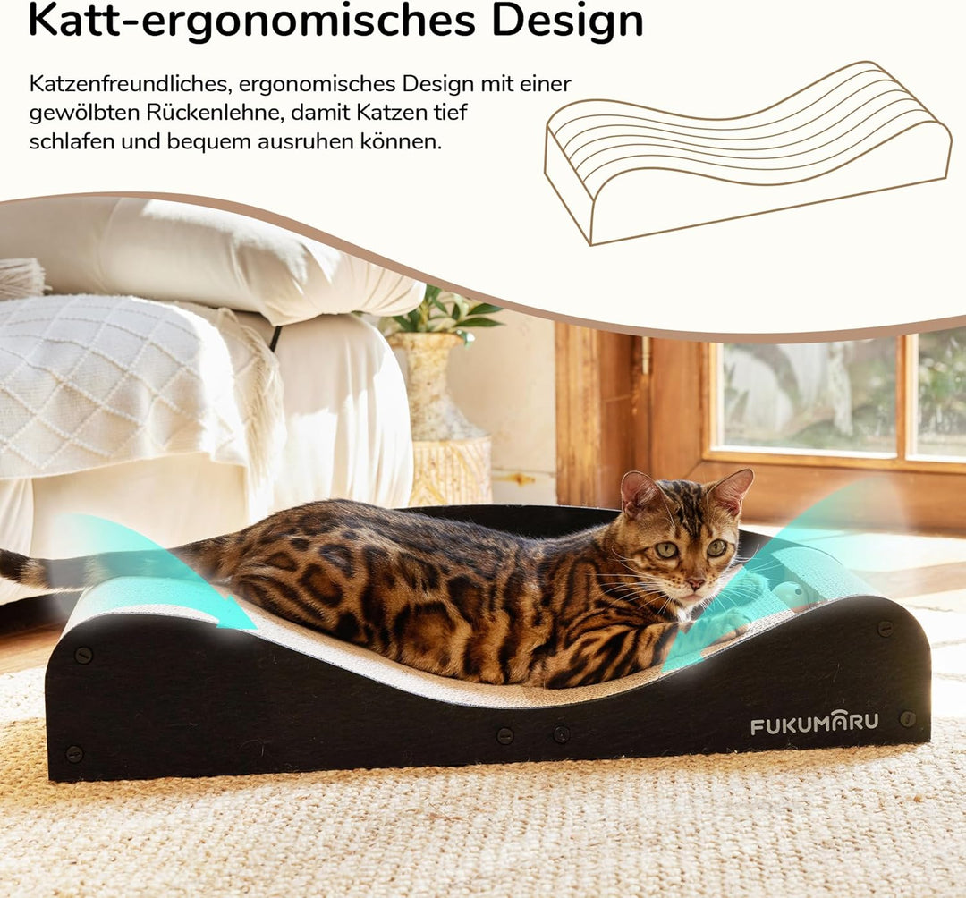 FUKUMARU Kratzbrett Katzen,74 cm langlebiges Kratzpappe und Filz, grosse Liege, recycelbares Katzenk