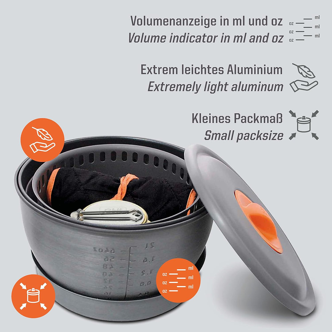 Esbit Spiritus-Kochset CS2350 WN - Kochset mit Wärmetauscher Grau 2,35L, Grau 2,35L