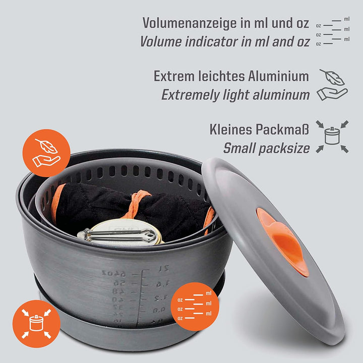Esbit Spiritus-Kochset CS2350 WN - Kochset mit Wärmetauscher Grau 2,35L, Grau 2,35L