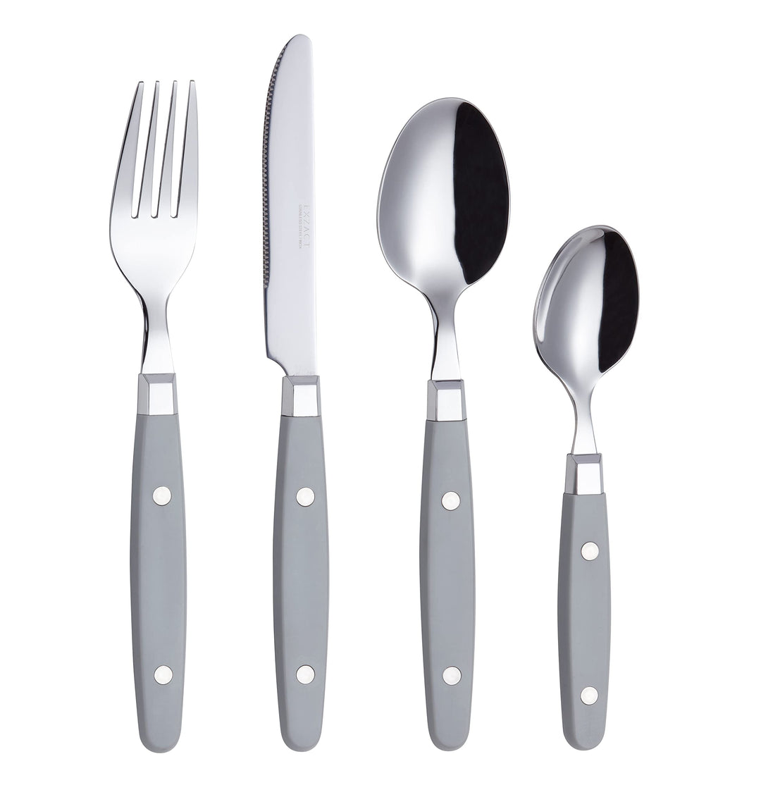EXZACT Besteckset 24-teilig Edelstahl - mit Niet-Bastelgriffen/Besteck im Retro-Stil - 6 x Essgabeln