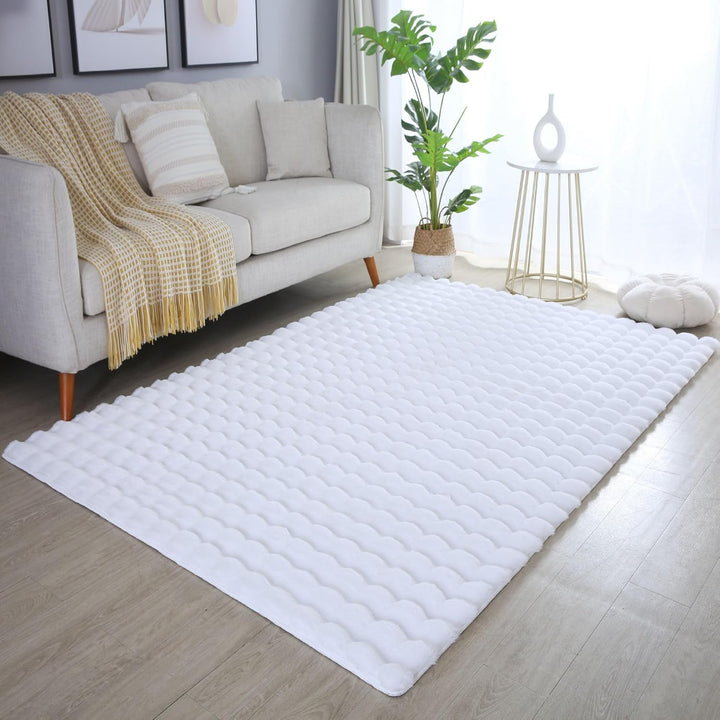 Carpetsale24 Teppich Wohnzimmer Moderne Einfarbig 3D Hoch-Tief Struktur Design Weiss 120 x 170 cm -