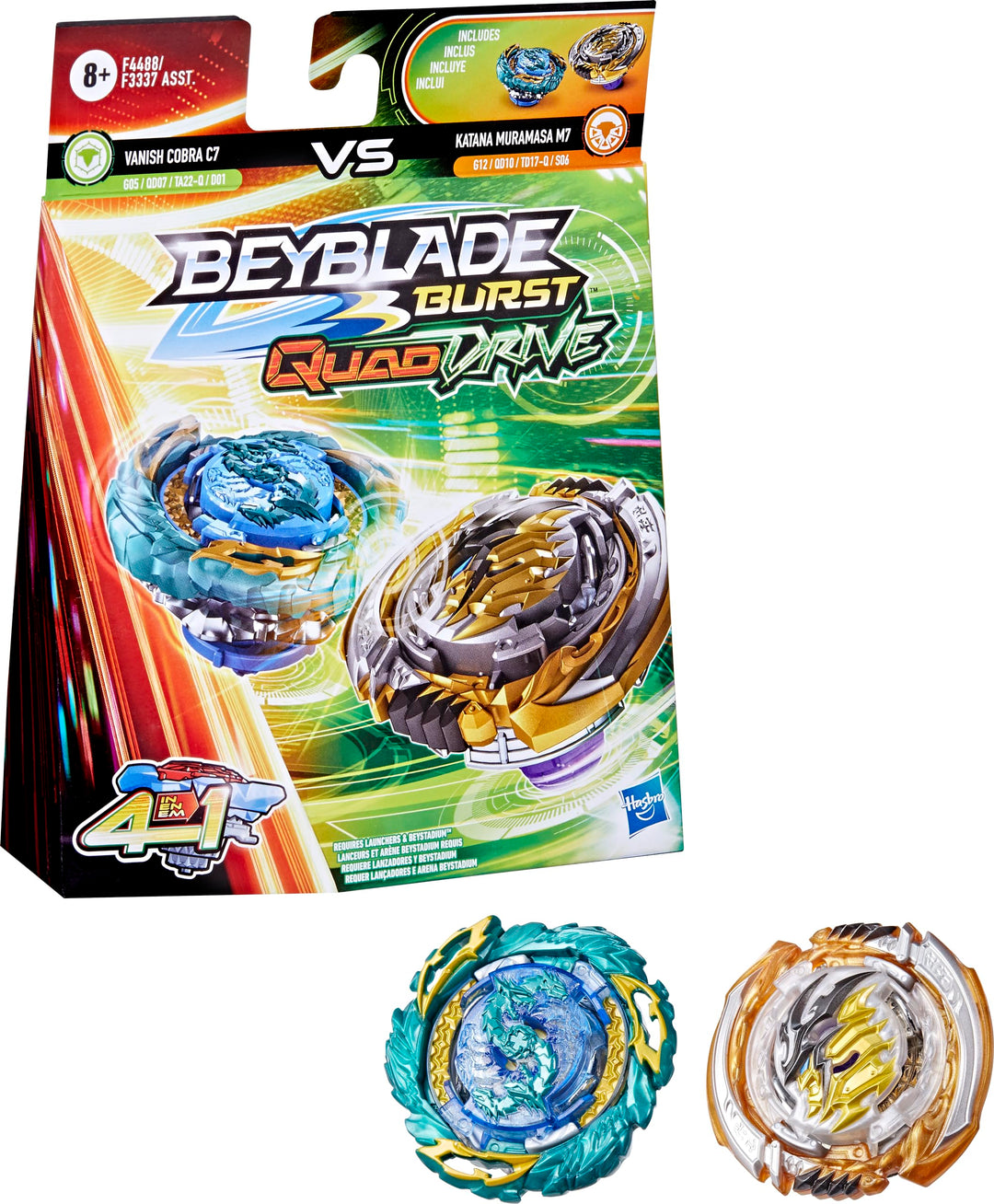 Beyblade Hasbro Burst QuadDrive Katana Muramasa M7 und Vanish Cobra C7 Kreisel Doppelpack – 2 Kampfs