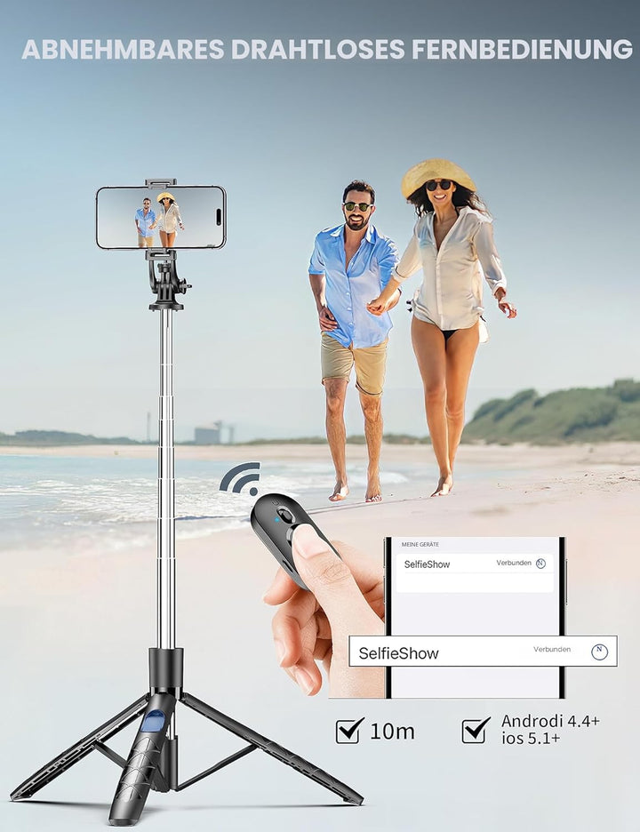 180cm Handy Stativ Ständer & Selfie Stick, Handyhalter mit Abnehmbarer Fernbedienung, Smartphone Sta