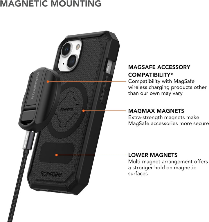 ROKFORM - iPhone 15 Hülle, Rugged Serie, magnetisch, iPhone 15 Hülle mit RokLock Drehverschluss, sch
