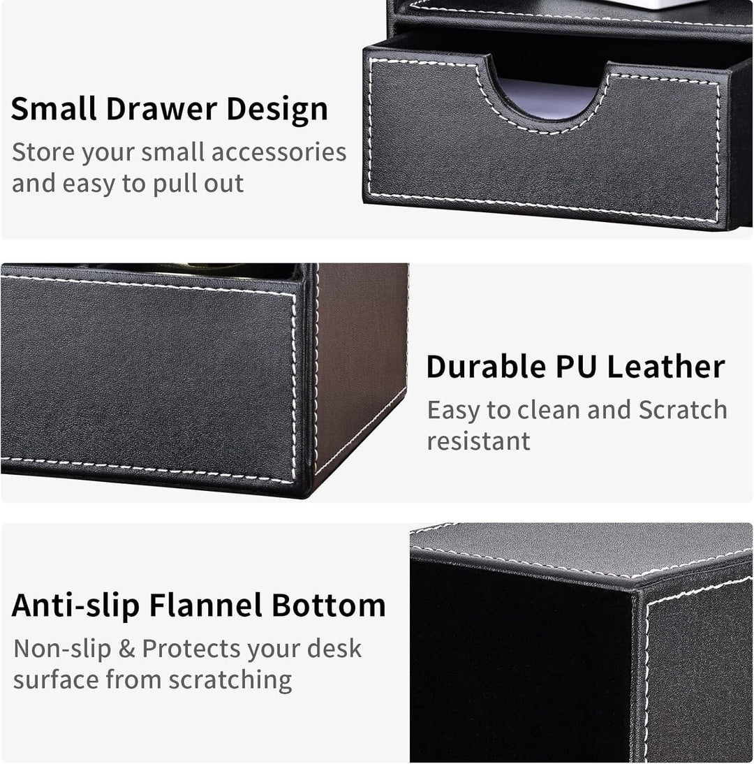 KINGFOM Büro Schreibtisch Organizer Ordnungssystem Tisch Organizer PU Leder Stiftehalter Stiftebox S