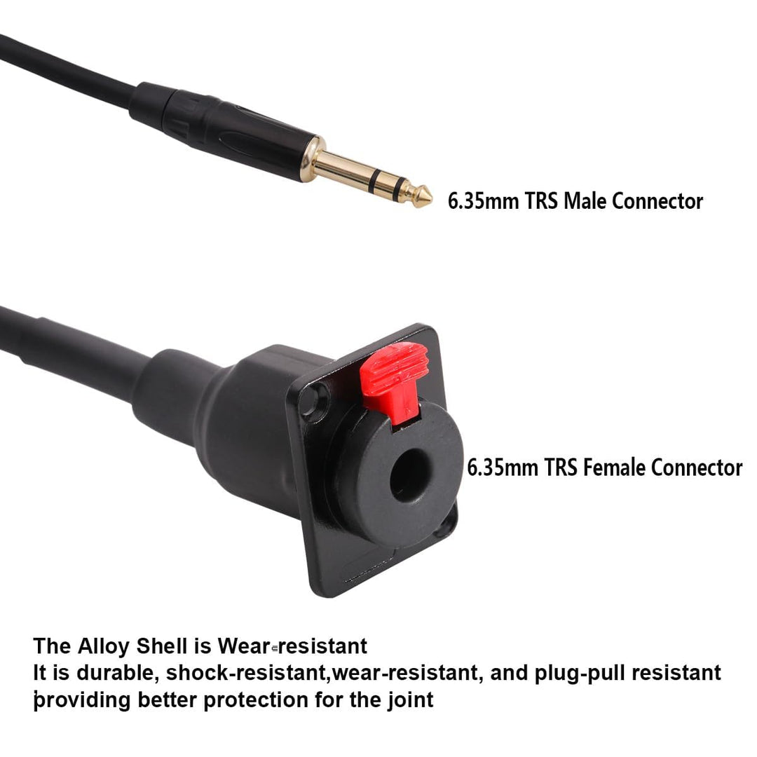 PENGLIN 50CM TRS Panel Mount Audio Verlängerungskabel, D-Typ 6.35mm Buchse auf TRS Stereo Stecker Fü