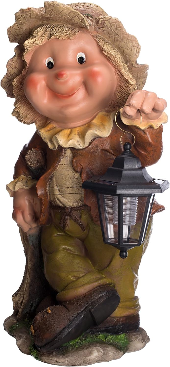 Grosser Gartenwichtel mit Solarlampe NF12168-3, riesig 52 cm hoch, Gartenfigur, Deko Kinder Wichtel