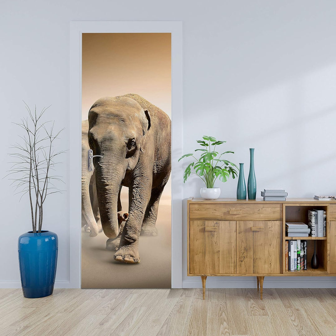 wandmotiv24 Türtapete Elefantengruppe Afrika 70 x 200cm (B x H) - Dekorfolie selbstklebend Sticker f